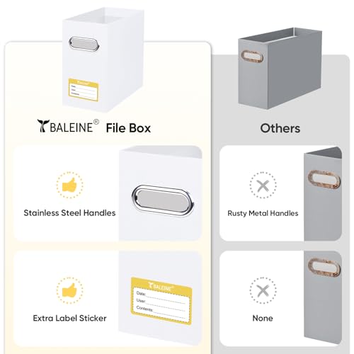 BALEINE 8PK File Organizer Box, Cardboard File Folder Organizer with Handle - color: White, style: 8PK (Slim)