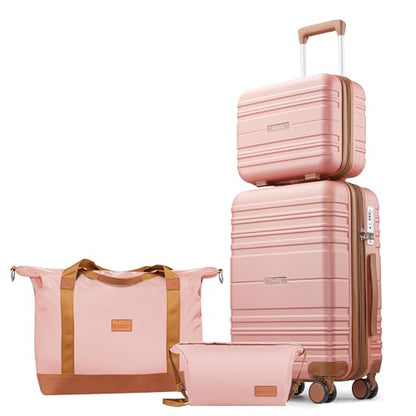 Luggage Sets with Spinner Wheels, Lightweight Hardshell Suitcase Set with TSA Lock, Carry On Checked Luggage Set with YKK Zippers (Pink, 4 Piece Sets(14/20/DB/TB)) - color: Pink, size: 4 Piece Sets(14/20/DB/TB)