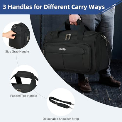 HanTrip 16 Inch Under Seat Carry On Duffle Bag for Airplanes, Black - color: Black, size: Carry-on 16.5-Inch