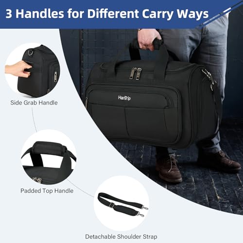 HanTrip 16 Inch Under Seat Carry On Duffle Bag for Airplanes, Black - color: Black, size: Carry-on 16.5-Inch