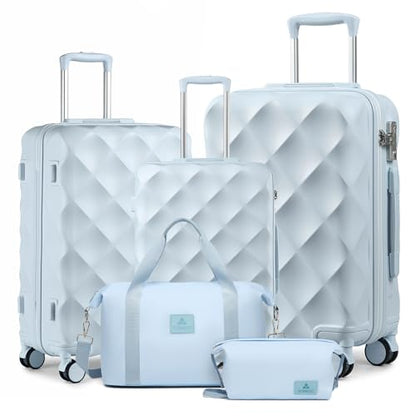 Somago Luggage Sets 5 Piece Hardside 20"/24"/28" with Duffle Toiletry Pouch - color: Light Blue, size: 5 Piece Set