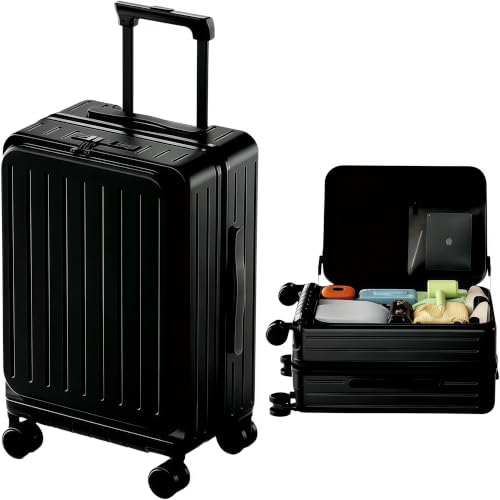 24-Inch Front Opening Hardside Checked Luggage, Black - color: Black, size: 24 Inch Checked