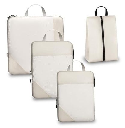 Compression Travel Packing Cubes with White Mesh, Apricot, 4Pcs - color: Apricot, size: Set of 4
