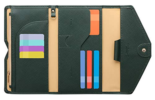 Passport Holder Travel Wallet Organizer for Women,Dark Olives | RFID secure, 6 card slots, 35 sim pockets, passport holder with zip-around wallet, slim fit for women travelers. - color: Dark Olives