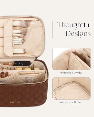 Prite Makeup Bag Travel Cosmetic Case, Women Toiletry Bag, Checkered Brown - color: Checkered Brown