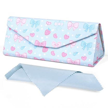 Sunglasses Case, Foldable Glasses Case, Magnetic PU Leather Hard Shell Folding Eyeglass Holder Box - color: Strawberry