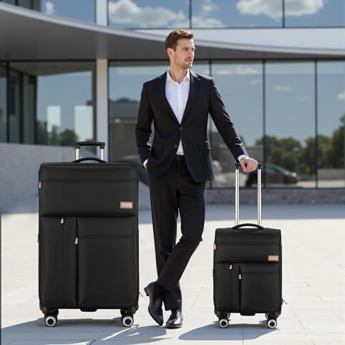 2-Piece Luggage Set(20/30in)-Expandable Luggage,TSA LOCK - color: Black, size: 2-Piece Set (20"/30")