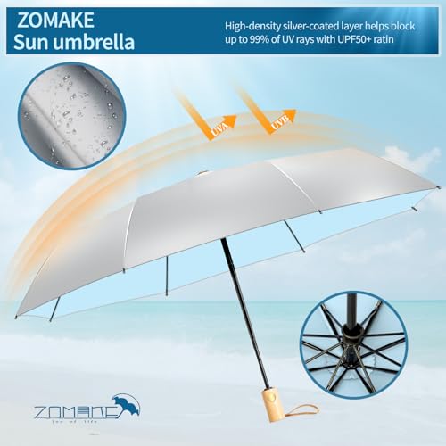 ZOMAKE UV Umbrella for Sun Protection, Travel Compact Sun Umbrellas 46Inch - color: B:Silver,Light Blue