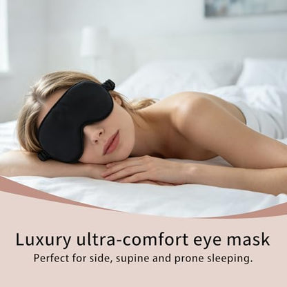 3D Contoured 100% Mulberry Silk Sleep Mask,Full Blackout,Unisex - color: Black