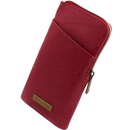 Soft Double Glasses Case, Portable Zipper Sunglasses Sleeve, Dual Eyeglasses Holder Pouch & Cloth Men Women - color: Burgundy