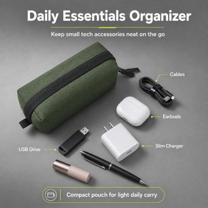 Electronics Travel Organizer, Compact Charger Case | Soft padded polyester helps protect cables, power banks, adapters and earbuds from light splashes and daily scratches - color: Green