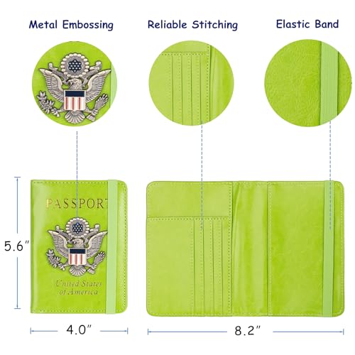TOURSUIT RFID Blocking Passport Holder, Leather Travel Wallet, Green - color: Green