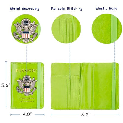 TOURSUIT RFID Blocking Passport Holder, Leather Travel Wallet, Green - color: Green
