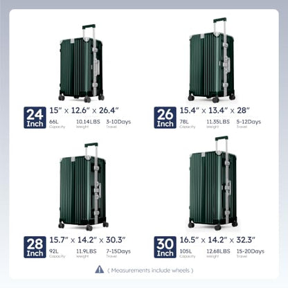 ALPHA CAMP Trunk Luggage 24 Inch with Aluminum Frame Zipperless Suitcase - color: Green, size: 24 Inch