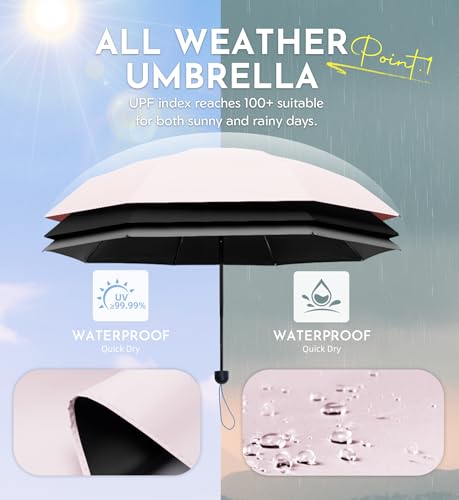 Mini Umbrella for Travel Compact - UPF 100+ UV Sun Umbrella for Purse Backpack,Super mini Sturdy Pocket Folding Umbrella with Absorbent Sleeve, Heavy Duty Parasol - color: 1-Sakura
