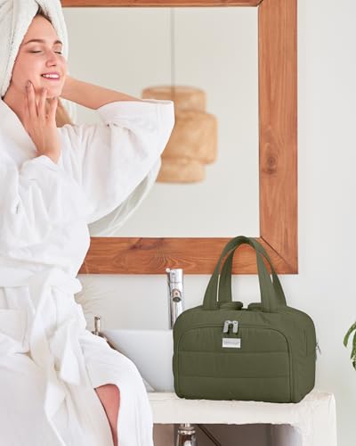 TOPDesign Travel Toiletry Bag, Puffer Makeup Organizer with Compartments - color: Dark Green
