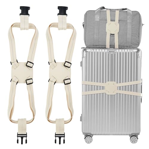 Travelkin Luggage Straps Bag Bungee for Suitcase Add a Bag TSA Approved - color: Almond white-2 PACK