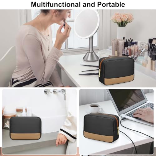 Travel Makeup Bag, Oxford Cosmetic Organizer Pouch (Black) - color: Black