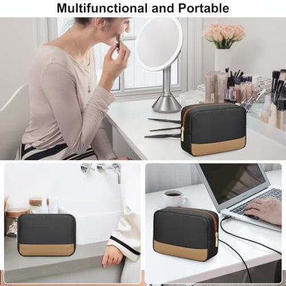Travel Makeup Bag, Oxford Cosmetic Organizer Pouch (Black) - color: Black