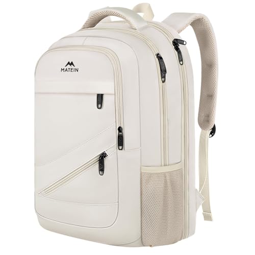 MATEIN Beige Laptop Backpack for Women, Large Capacity TSA Travel Backpack - color: Beige, size: 17 Inch