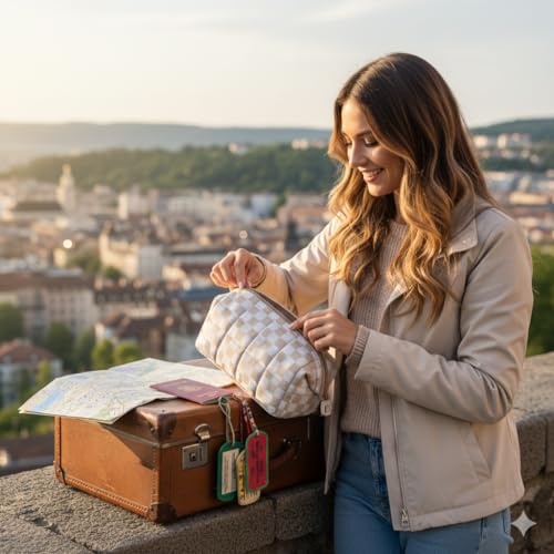BAGSMART Makeup Bag Travel Toiletry Bag, Zipper Pouch, Checkered Khaki - color: 11-Checkered Khaki