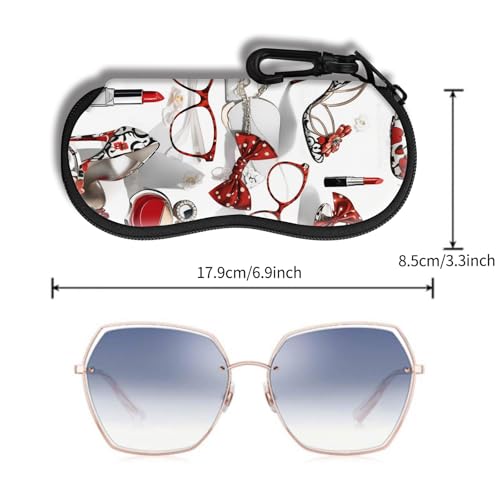 Hion Sunglasses Soft Case Ultra Light Neoprene Zipper Eyeglass Case With Belt Clip - color: 2b-red High Heels