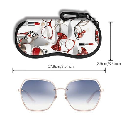 Hion Sunglasses Soft Case Ultra Light Neoprene Zipper Eyeglass Case With Belt Clip - color: 2b-red High Heels