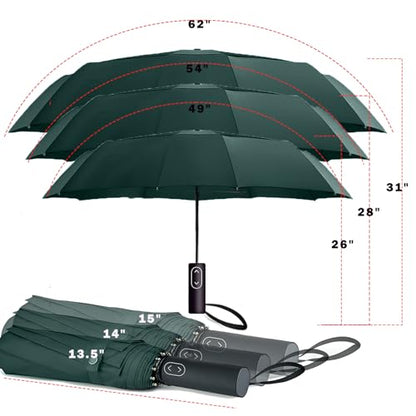 MRTLLOA Compact Golf Umbrella, 10 Ribs Vented Windproof Travel - color: Green, size: 62 Inch