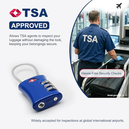 Suitcase Locks TSA Approved, Small Padlock Combination, TSA Locks for Luggage, Combo Travel Padlock with Code for Backpack, Gym Locker, Ammo Can (Black+Blue) - color: Black+Blue