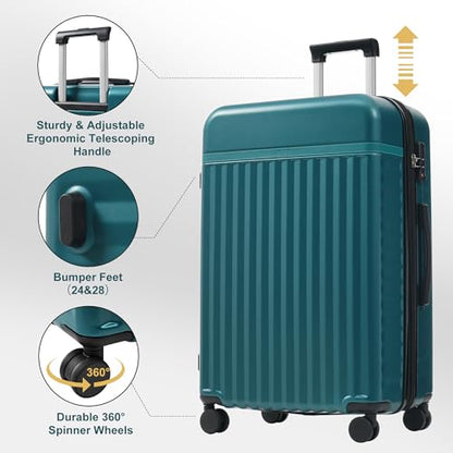 Merax Luggage Sets, Durable Hardshell 3 Piece Suitcase with Bags - color: Dark Green+bag, style: 3-piece Set(20/24/28)