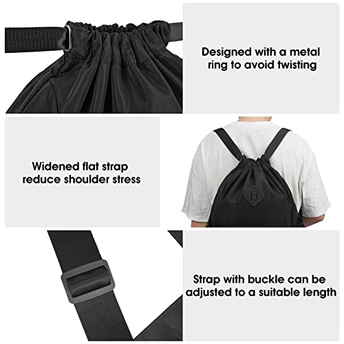 WANDF Drawstring Backpack with Shoe Compartment, Sports Gym Bag - color: L, Black, size: Large
