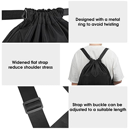 WANDF Drawstring Backpack with Shoe Compartment, Sports Gym Bag - color: L, Black, size: Large