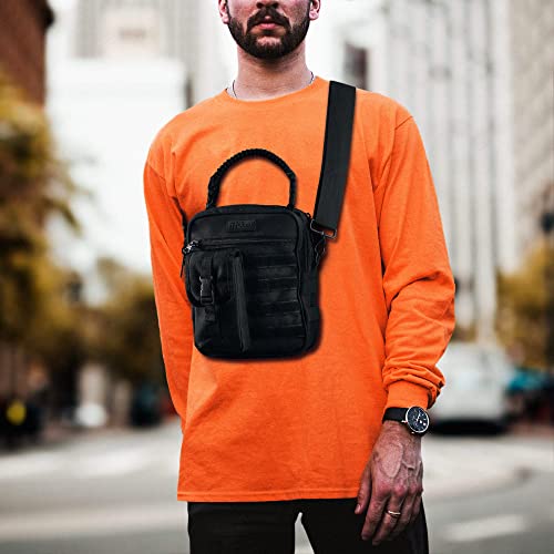 Fitdom Small Tactical Messenger Bag for Men, EDC Sling Crossbody Waist Pack | Water & Cut Resistant Fabric, 5 Compartments, MOLLE Webbing & D-Rings with Sling, Crossbody, Shoulder & Waist Carry Options - style: Concealed Carry