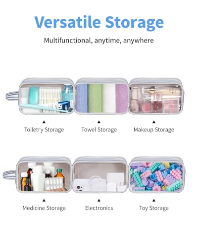 Narwey Clear Toiletry Bag for Women, Clear Cosmetic Makeup Bag for Travel - color: YB-Greyish Blue Stripe