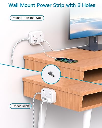 Cruise Essentials 2026,One Beat Travel Power Strip with USB C,Flat Plug 3ft - color: White, size: 3Ft