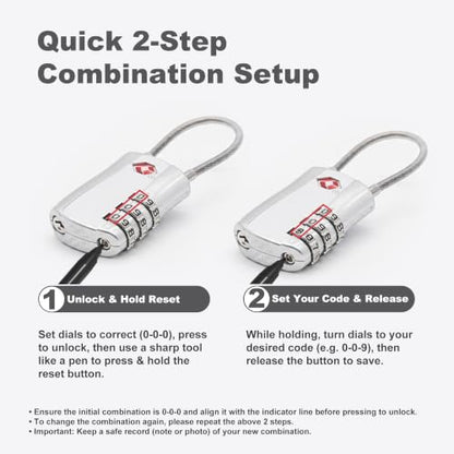 Luggage Locks TSA Approved 2 Pack, Small Padlock Combination, TSA Locks for Luggage, Travel Combo Padlock with Code for Suitcase, Backpack Zipper, Locker, Gun Case, Ammo Can (Black+Silver) - color: Black+Silver