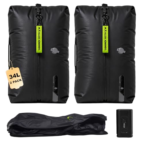 2 Pack 34L Extra Large Vacuum Travel Bags with Electric Pump | Waterproof compression vacation camping boating and outdoor sports storage