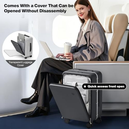 mixi Carry On Luggage, 20'' Suitcase with Front Pocket, Travel Rolling Luggage Aluminum Frame PC Hardside with Spinner Wheels & TSA Lock and Cover - Rock Gray - color: Rock Gray, size: 20-inch