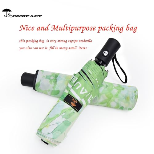 SY COMPACT Travel Umbrella - Windproof Automatic Compact Umbrellas for Rain - color: green leaves white flowers