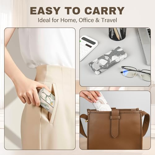 Glasses Case Hard Shell, PU Leather Floral Eyeglass Case | Sturdy Metal Frame, Secure Magnetic Closure, Compact & Lightweight, Fits Small & Slim Glasses, Cleaning Cloth Included - color: Gray