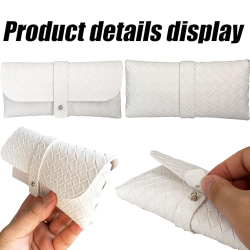Faux Leather Glasses Pouch, Portable Bag for Sunglasses travel glasses bag - color: Weave Pattern White