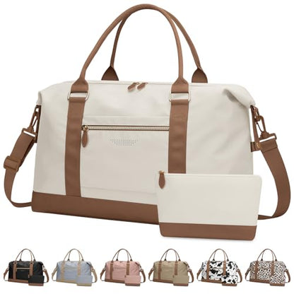 ELONGRIVER Women Travel Duffle Bags, Weekender Overnight Bag, Hospital Bag - color: Beige, size: X-Large
