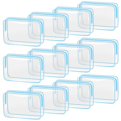 TISRATOK 12 PCS Clear Makeup Bags with Zipper, TSA Approved Toiletry Pouch - color: Blue, size: Large