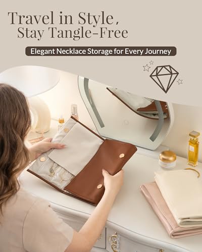 Lolalet Travel Necklace Organizer, Foldable Jewelry Case, Caramel, 12 Slots - color: Caramel, size: Medium, 12 Slots