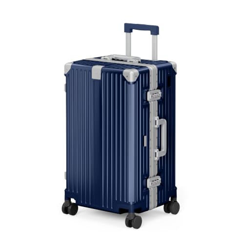 ALPHA CAMP Trunk Luggage 24 Inch with Aluminum Frame Zipperless Suitcase - color: Royal Blue, size: 24 Inch