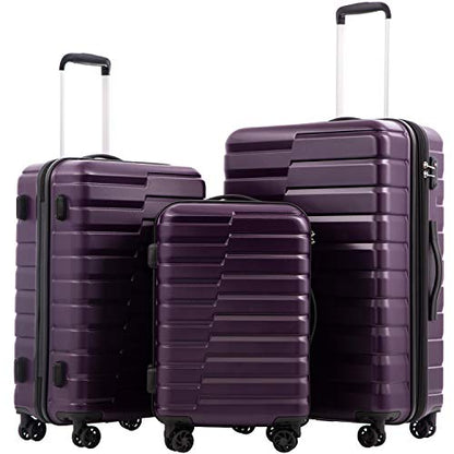 Coolife Lightweight Luggage with TSA Lock,3 Piece Set Purple - color: Purple, size: 3 Piece Set (20in/24in/28in)
