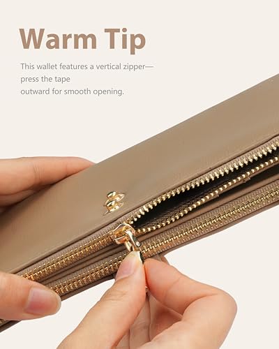 Women's Slim Wallet,Thin RFID Card Holder with Zipper Pocket - color: Camel, size: Bifold