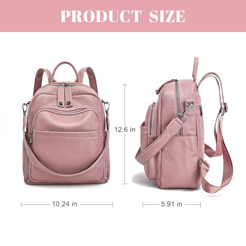 BOYATU Genuine Leather Backpack Purse Women: Convertible Elegant Backpacks - color: 06 Medium-coral Pink