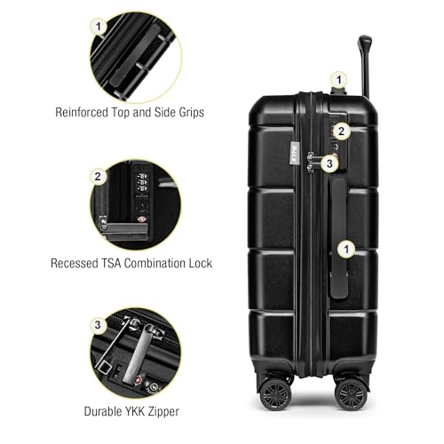 KYME 24 Inch Luggage TSA Approved Hardshell Suitcases with Spinner Wheels Durable PC+ABS Medium Checked Travel Luggage for Women Men - color: Black, size: Checked-Medium 24-Inch