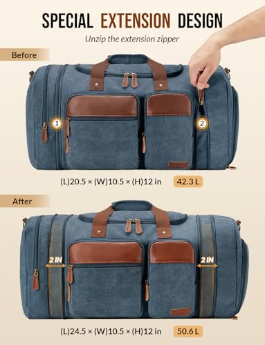 Canvas Duffle Bag for Travel 50L Expandable, Navy Blue - color: Navy Blue, size: Large 50 L